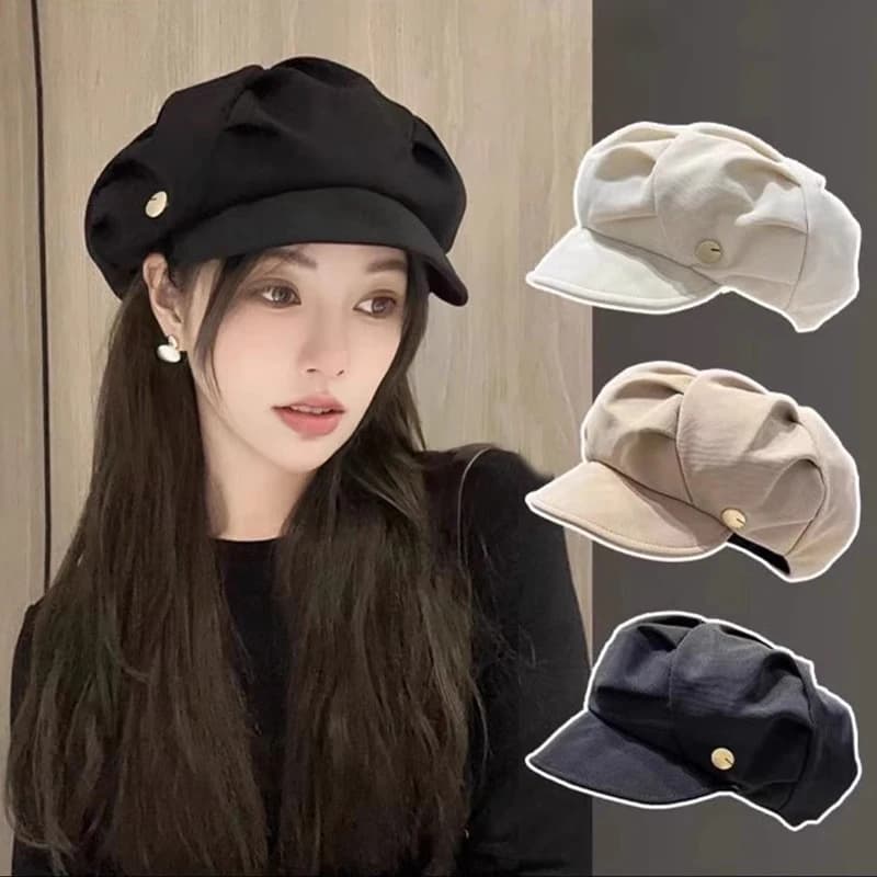 Loose Cloud Top Octagonal Beret Hats Wool Blended Newsboy Hat Women Cloud Street Brim Cap Outdoor Winter Autumn Berets Caps Girl
