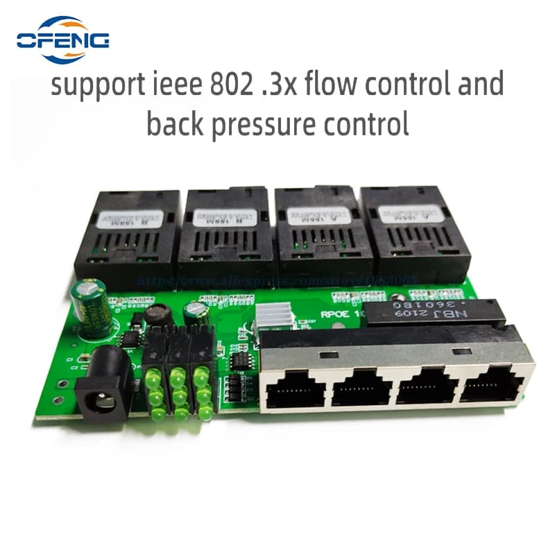 10/100M Reverse POE Fast Ethernet Fiber Switch 4F2E/4F4E Output 12V Optical Media Converter Ethernet SC PCBA placa metro Board