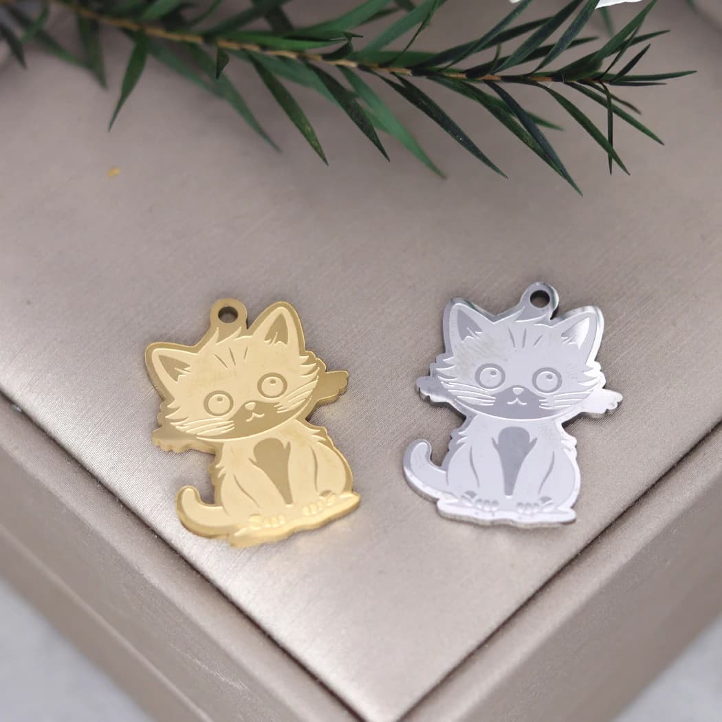 2pcs Cute Cat Design Charms Stainless Steel Animal Pendants For DIY Bracelet Necklace Jewelry Making Accessories