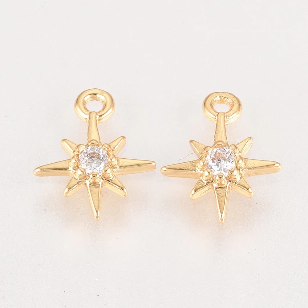 50 PCS Brass Cubic Zirconia Charms Star Shape Gold Plated for Making DIY Jewelry Necklace Earring  Key Chain Chams Supplies