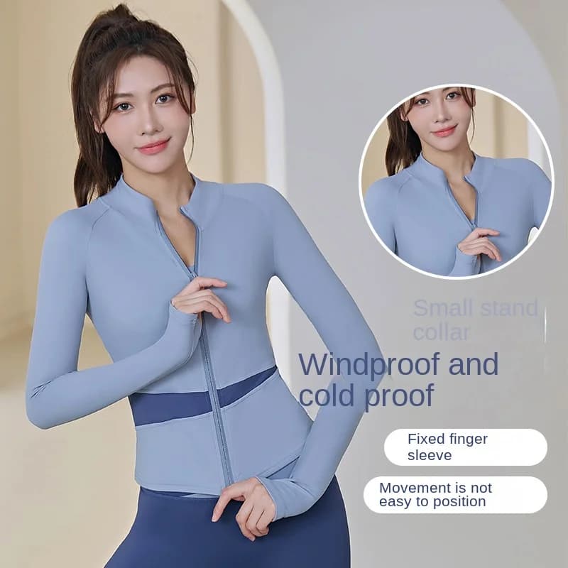 Colorblocking Outer Wear Women Long Sleeve Zipper Quick Dry Skinny Sports Fitness Running Yoga Jacket