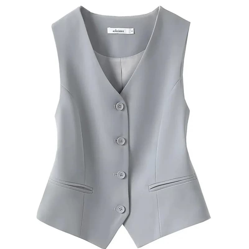 2024 Summer V-Neck Vest Women Thin Loose Waistcoat Single Breasted Sleeveless Blazer Female Slim Short Vest Femme Slim Buttons
