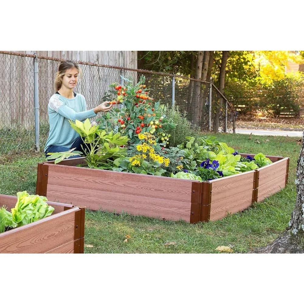 Raised Garden Bed, 4ft x 8ft x 11in.  Composite Raised Garden Bed Kit, composite boards textured wood-grain finish, Brown
