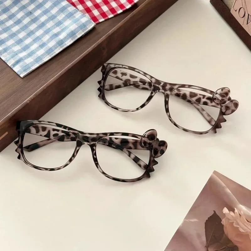 Leopard Print Eyeglass Frame Bow Accessories Cute Beauty Cartoon Anime Y2K Vintage Eyeglass Frame Toys for Girls Gifts