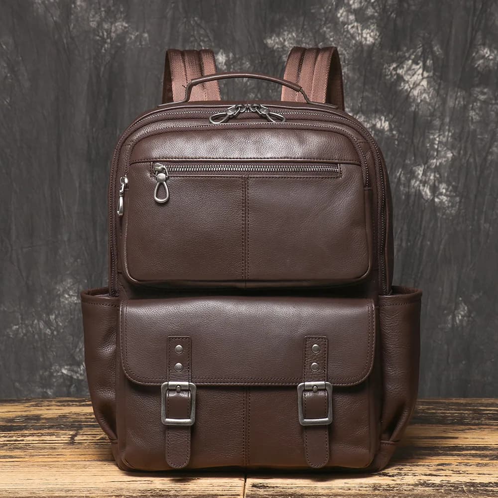 New Men's Genuine Leather Backpack Large Capacity Multi-layer Computer Bag