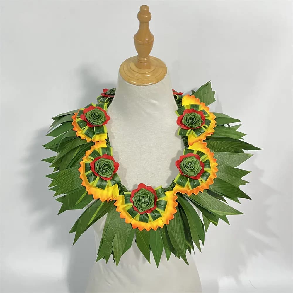 Tongan Kahoa Style Lei With Ti Leaf Foam Hala Flower Green Rose 2024 Graduation Lei Customize Handmade High Quality