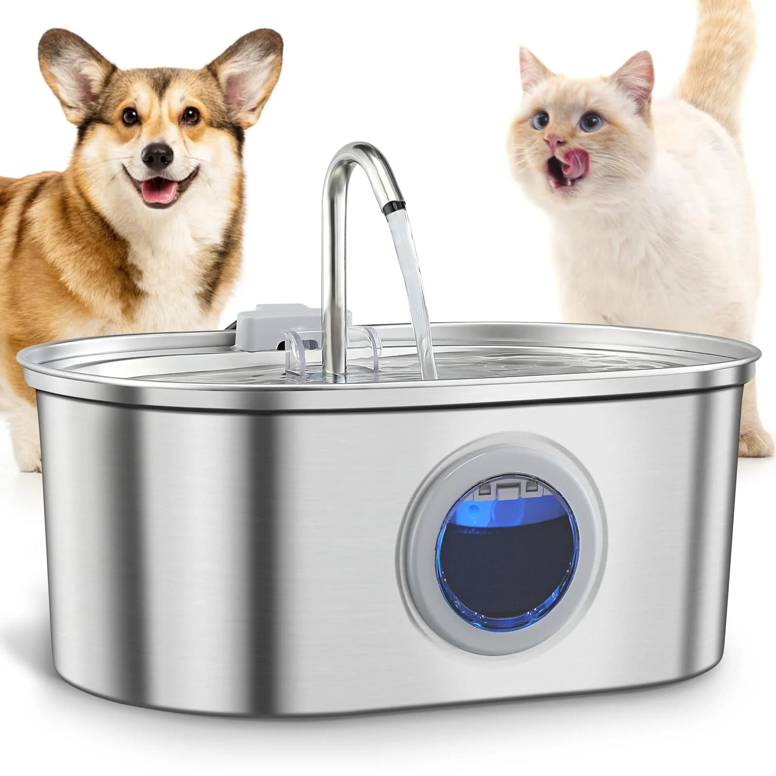 3.2L stainless steel cat water dispenser window has water level, which can be observed, suitable for many cats and dogs