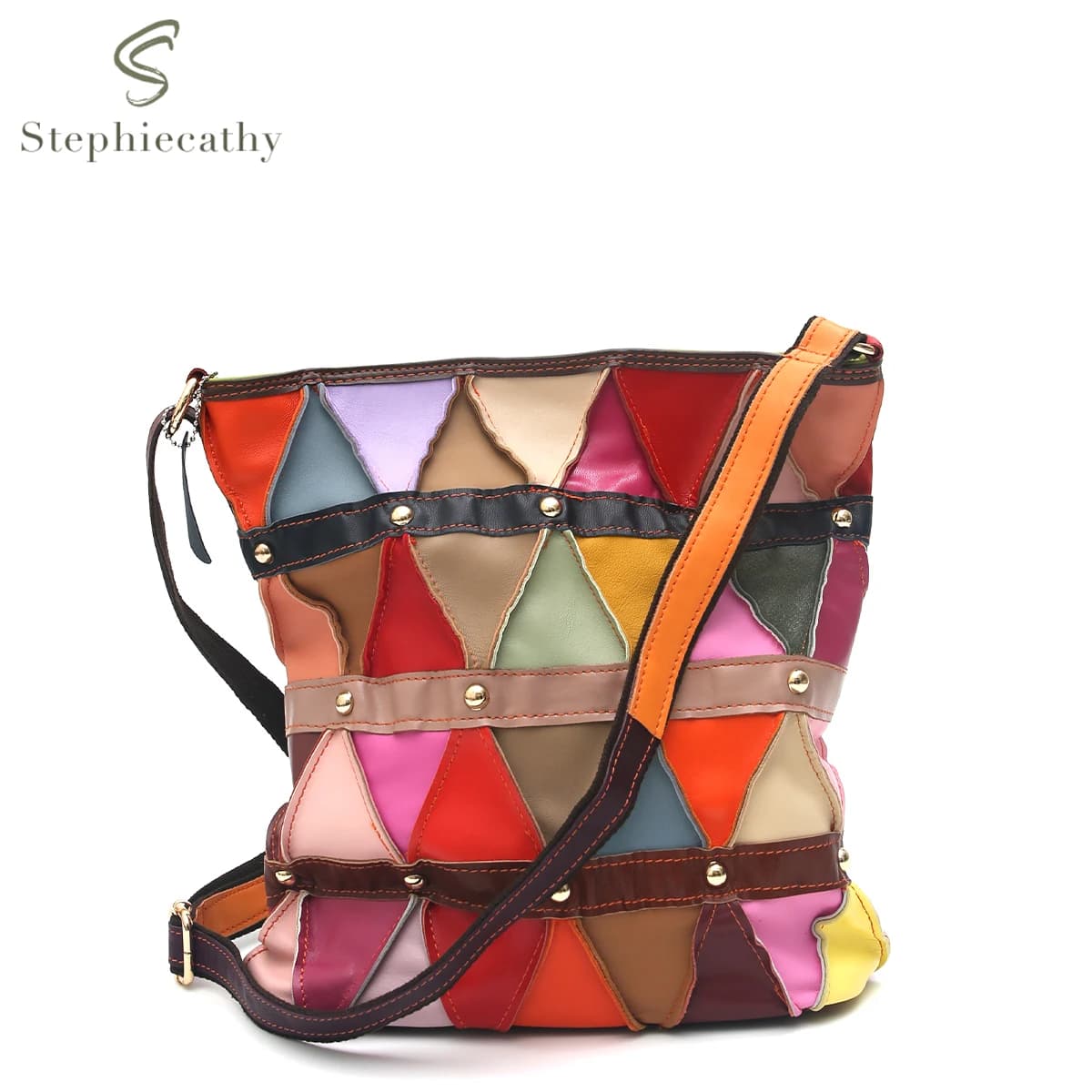 SC Vintage Tribal Style Real Sheepskin Shoulder Bag for Women Casual Slouchy Random Color Patchwork Cross body Bucket Handbag