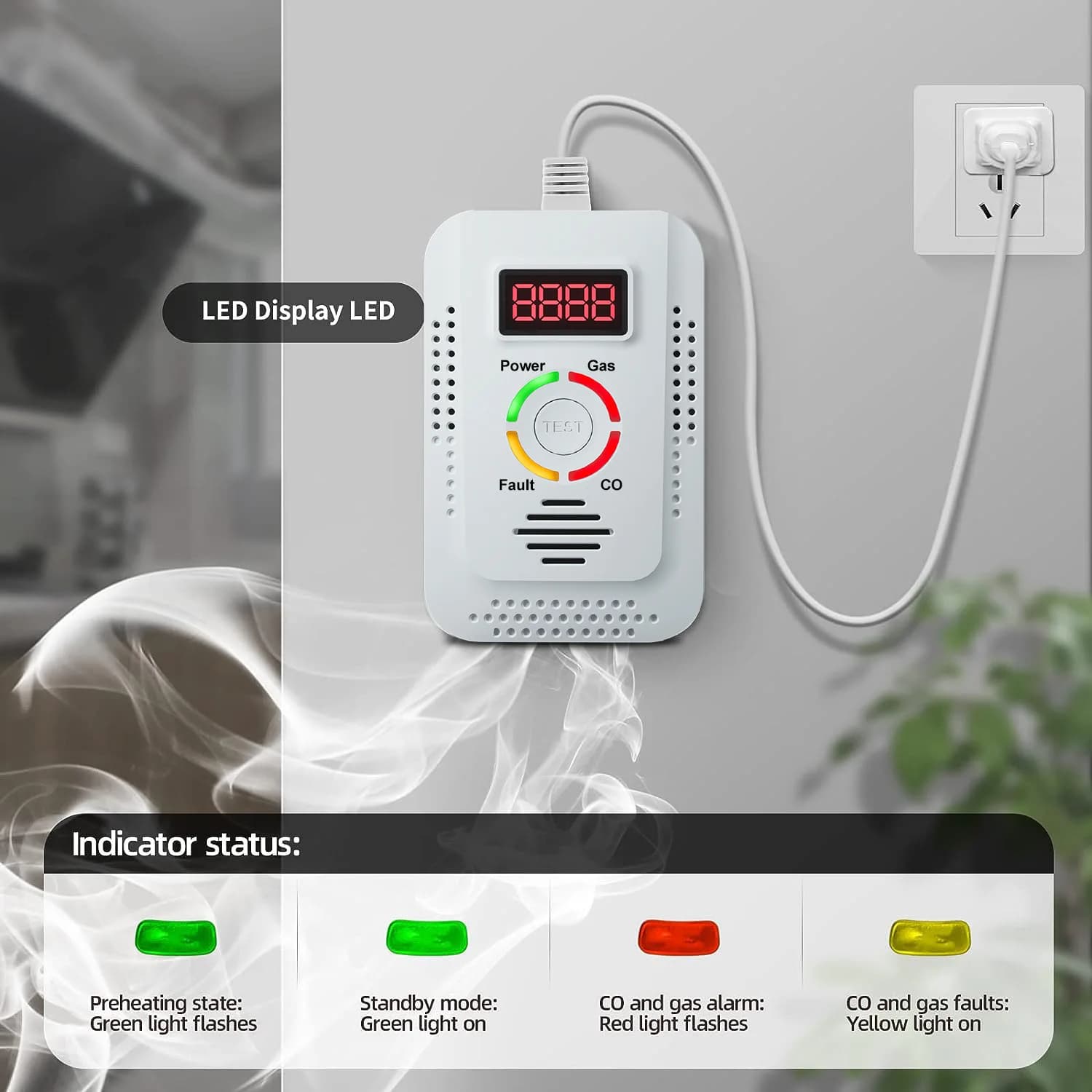 2 in1 Natural Gas Detector And Carbon Monoxide CO Detector, Combustible Gas Leak Detector Monitor For Co, Lng, Lpg, Methane