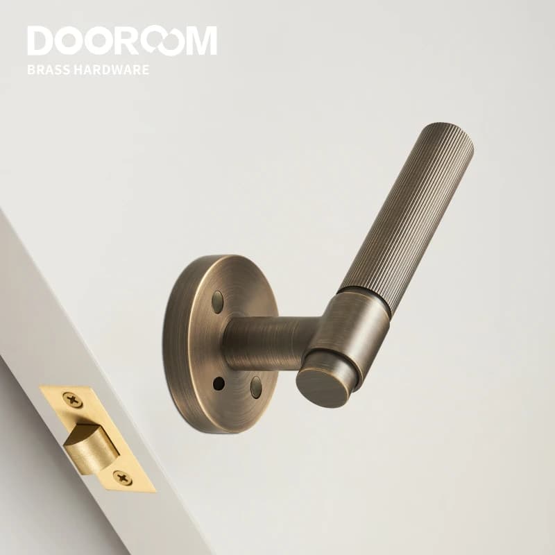 DOOROOM US Standard for 2-1/8" Brass Privacy Passage Stripe Door Lock Set Gold Black Antique Bronze Optional Round Panel