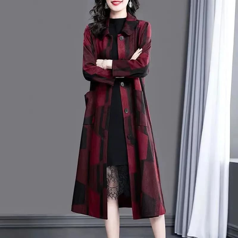 Authentic Lady Mother's Clothing Spring and Autumn 2024 New Medium to Long Wind Jacket for Women Western Style Loose Coat Coat S