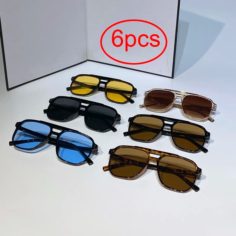 6pcs Combination Fashion Rivet Double Beam Men's Sunglasses Pilot Sun Glasses Cross-border Riding Driving