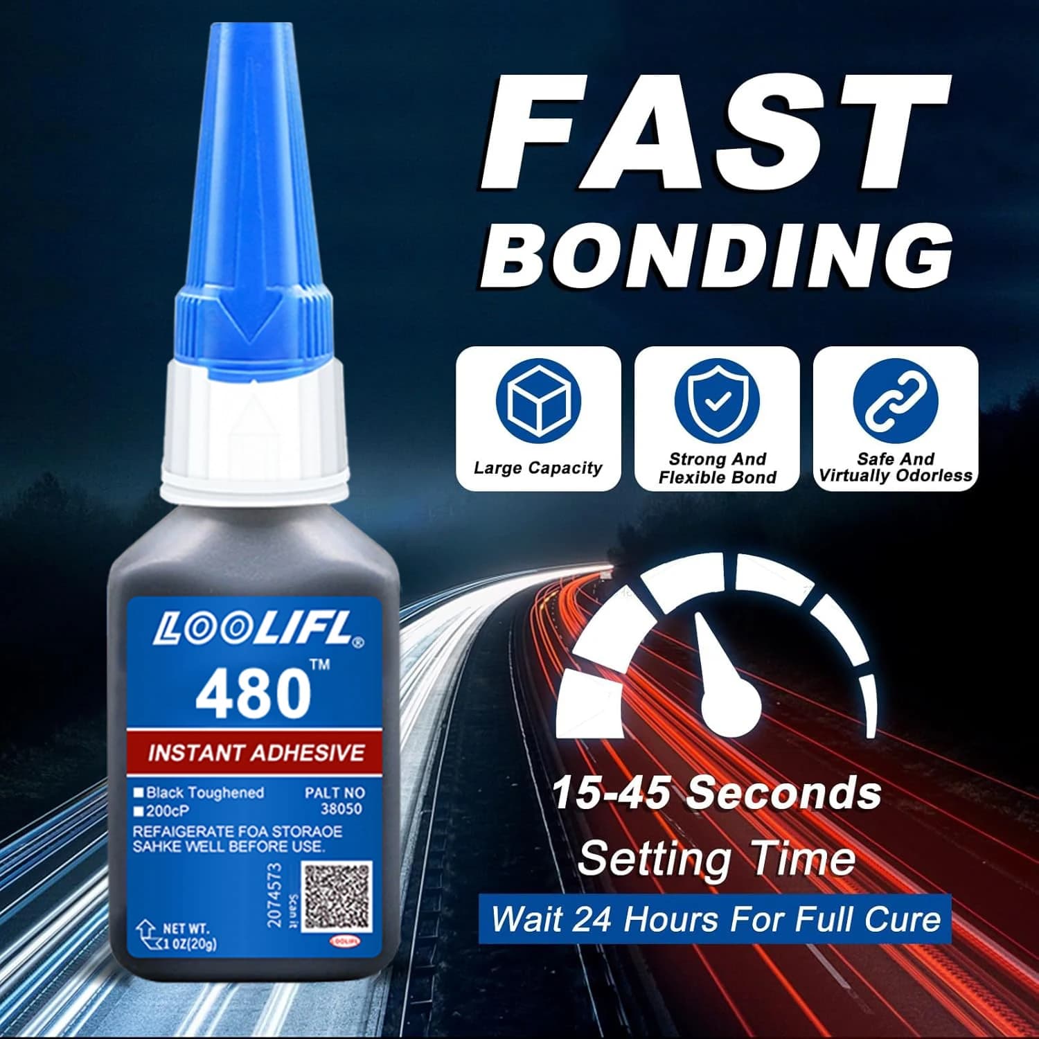 480 Black Super Glue, Quick-Bondig Adhesive Leather Rubber Wood Metal Strong Liquid Glue, Emergency Repair Adhesive, Rubber Glue