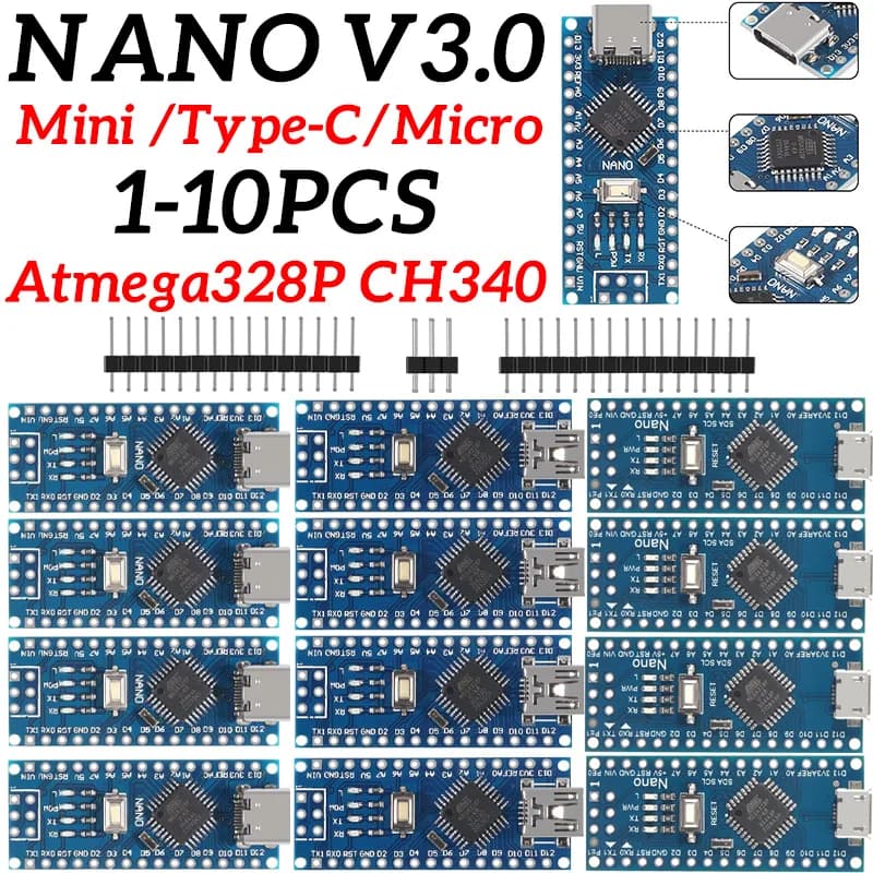 Mini / Type-C / Micro USB Nano 3.0 with The Bootloader Compatible Nano Controller for Arduino CH340 USB Driver 16Mhz ATMEGA328P