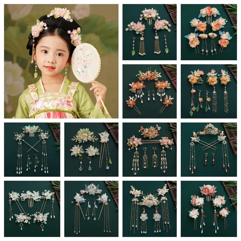Tassel Chinese Style Hairpin Set Flower Pearl Hanfu Hair Stick Hair Sticks for Buns Hair Chopstick Hairstyle Design Tool
