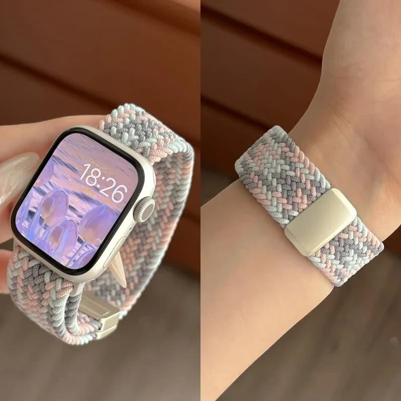 Braided Loop Nylon Strap for Apple Watch Ultra 2 49mm 46mm 42mm 45mm 41mm Magnetic Bracelet Iwatch 10 9 8 7 6 5 SE 40 44mm Band