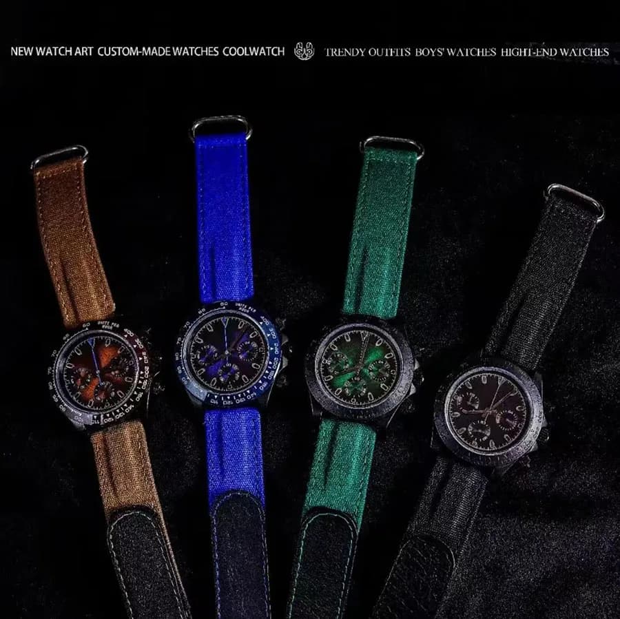 OKPLAY Men Chronograph Watch 39.5mm Modified Customized Quartz Wristwatch Sapphire 100M Waterproof Triple Windows