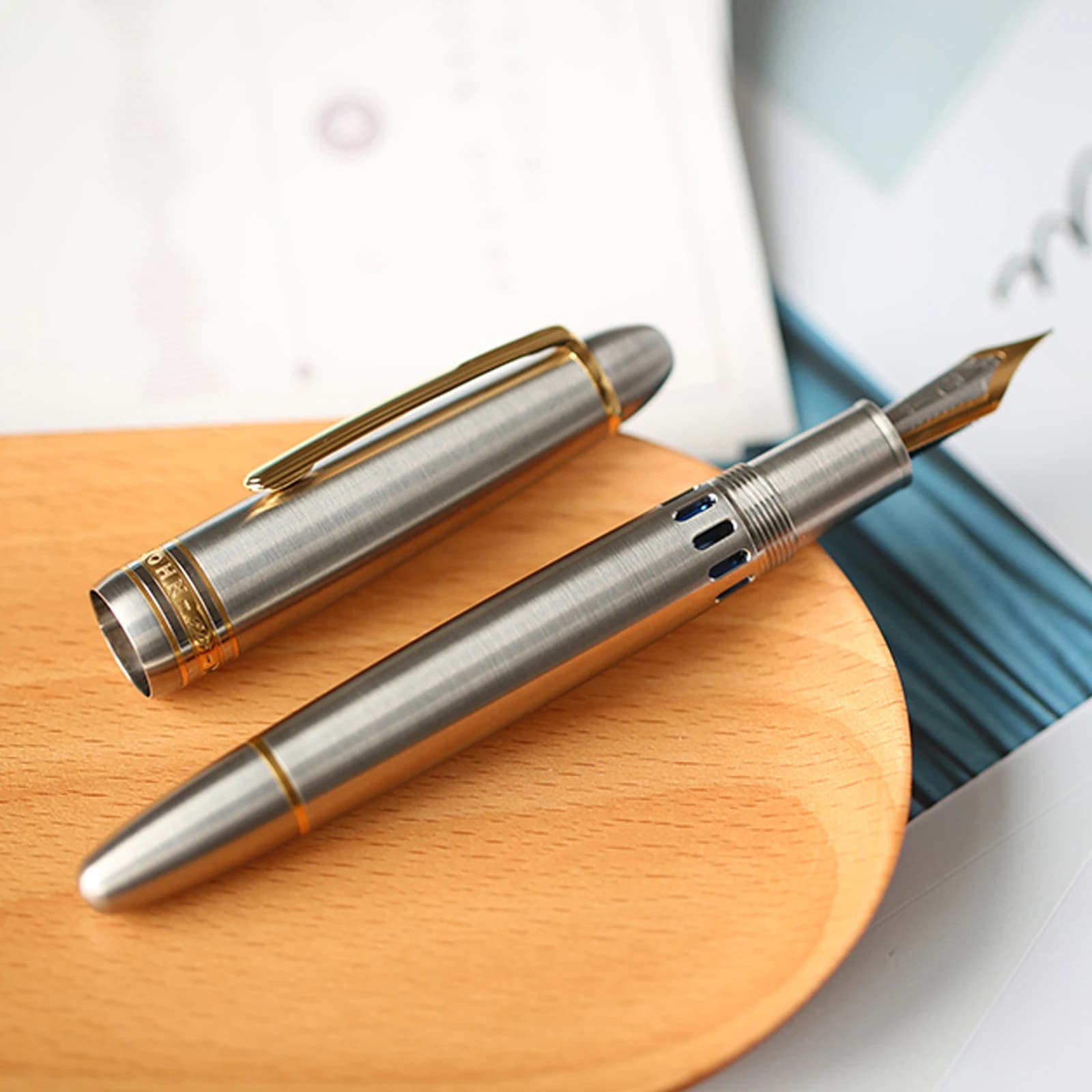 MAJOHN Ti-136 Fountain pen wire drawing Titanium Alloy Piston inking smooth Pen EF nib office school supplies student stationery