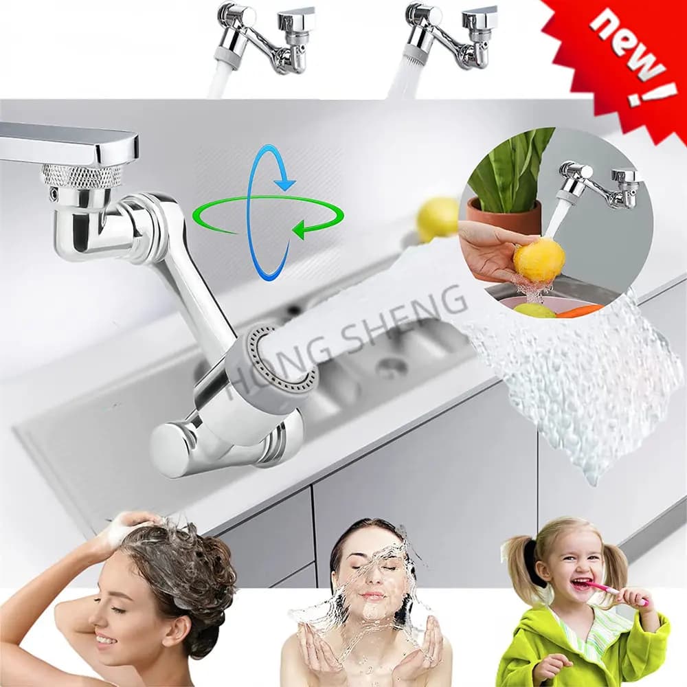 1080° Universal Tap Aerator Anti-splash Swivel Water Saving Plastic Faucet Spray Head Robotic Arm Dual Mode Tap Extender Adapter