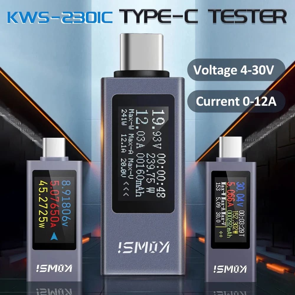 Type-C Tester Multi-function Digital Display DC Voltage Ammeter   Power Meter Cell Phone Charging Tester Bank Charger Indicator