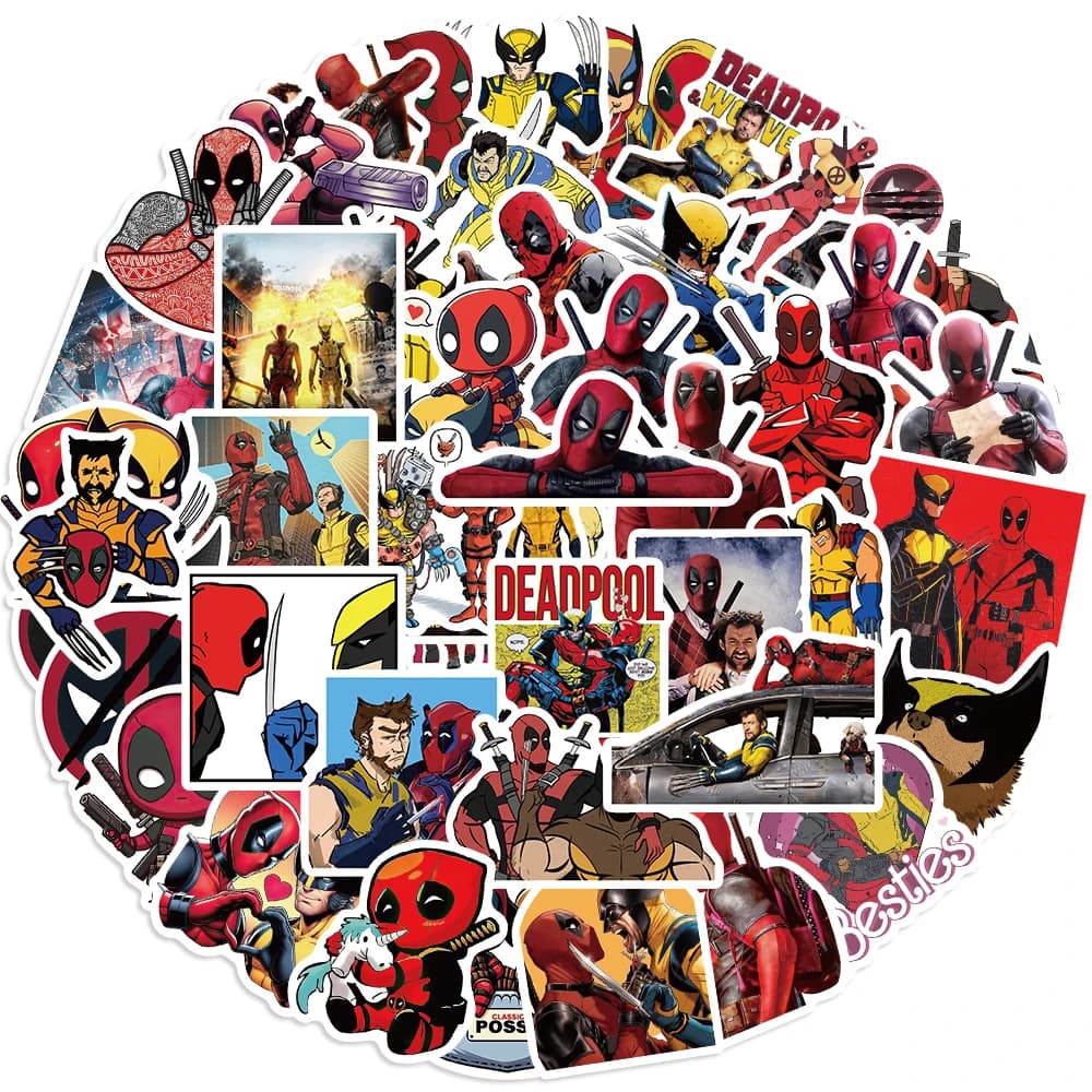 50PCS Anime Deadpool Wolverine Stickers Disney Movie Marvel Book Laptop Motorcycle Cartoon Graffiti Sticker Pack Kids Toy Gift