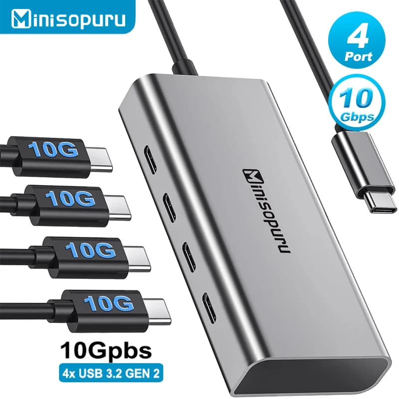 Minisopuru USB C Hub 4 Port 10Gbps Type C to USB C 3.2 Gen 2 Expansion Dock Adapter for Laptops MacBook Pro Air USB 3.2 Hub