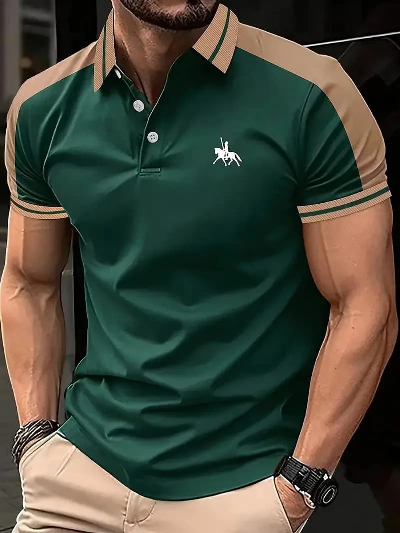 2024 Cross-border summer new European and American muscle men daily casual printed lapel short-sleeved sports Polo shirt