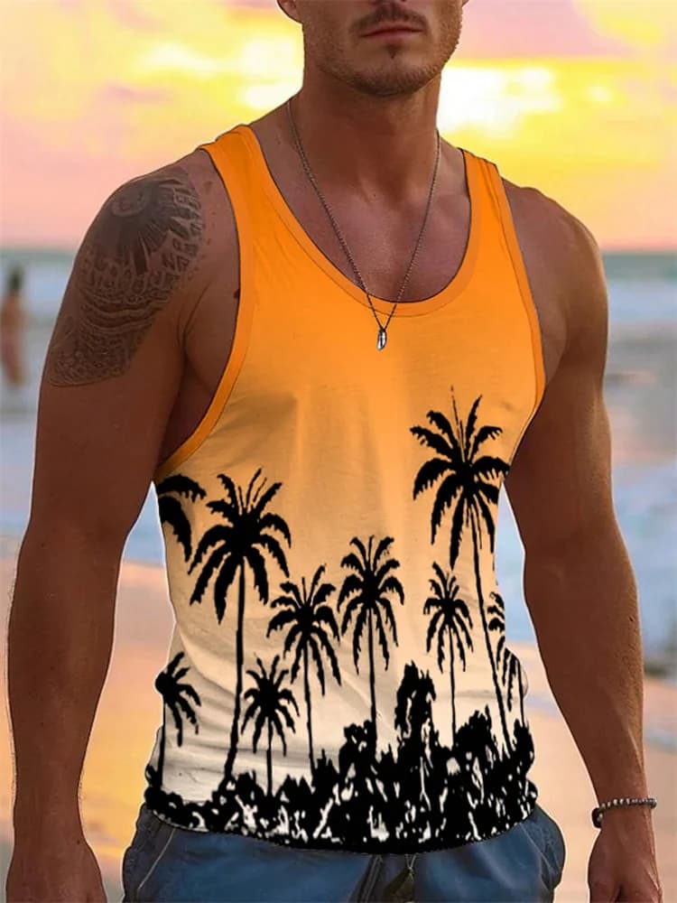 2024 New Men's Hawaiian Sleeveless Vest Summer Beach Lifeguard Casual Wear Men's Crew Neck Outdoor Sports T-Shirt Top S-5Xl