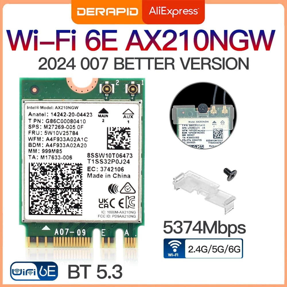 Dual Band  AX210 Bluetooth 5.3 Wireless AX210NGW 2.4Gbps 802.11AX Wireless Wi-Fi 6 AX200 For Intel AX210NGW M.2 WiFi Card