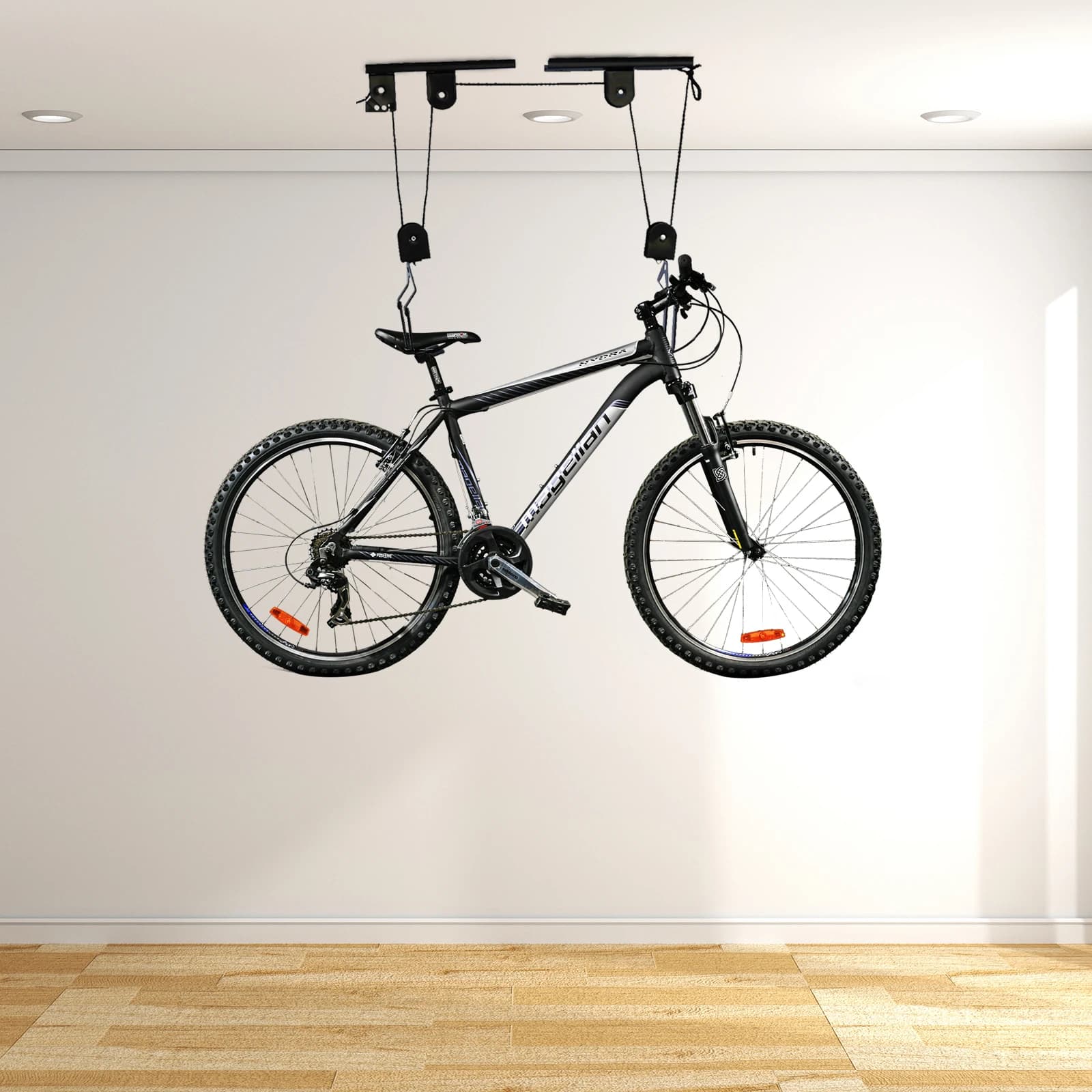 Bicycle Lift Hoist Bike Garage Ceiling Mount Pulley System Rack Hooks Hanger Set Of Bike Hangers 60KG for Garage Storage Display
