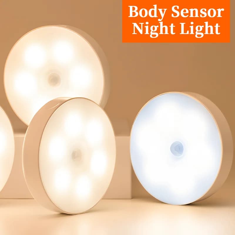 Motion Sensor LED Night Light USB Rechargeable Bedroom Night Light Wireless Induction light for Kitchen Stairs Hallway Closet