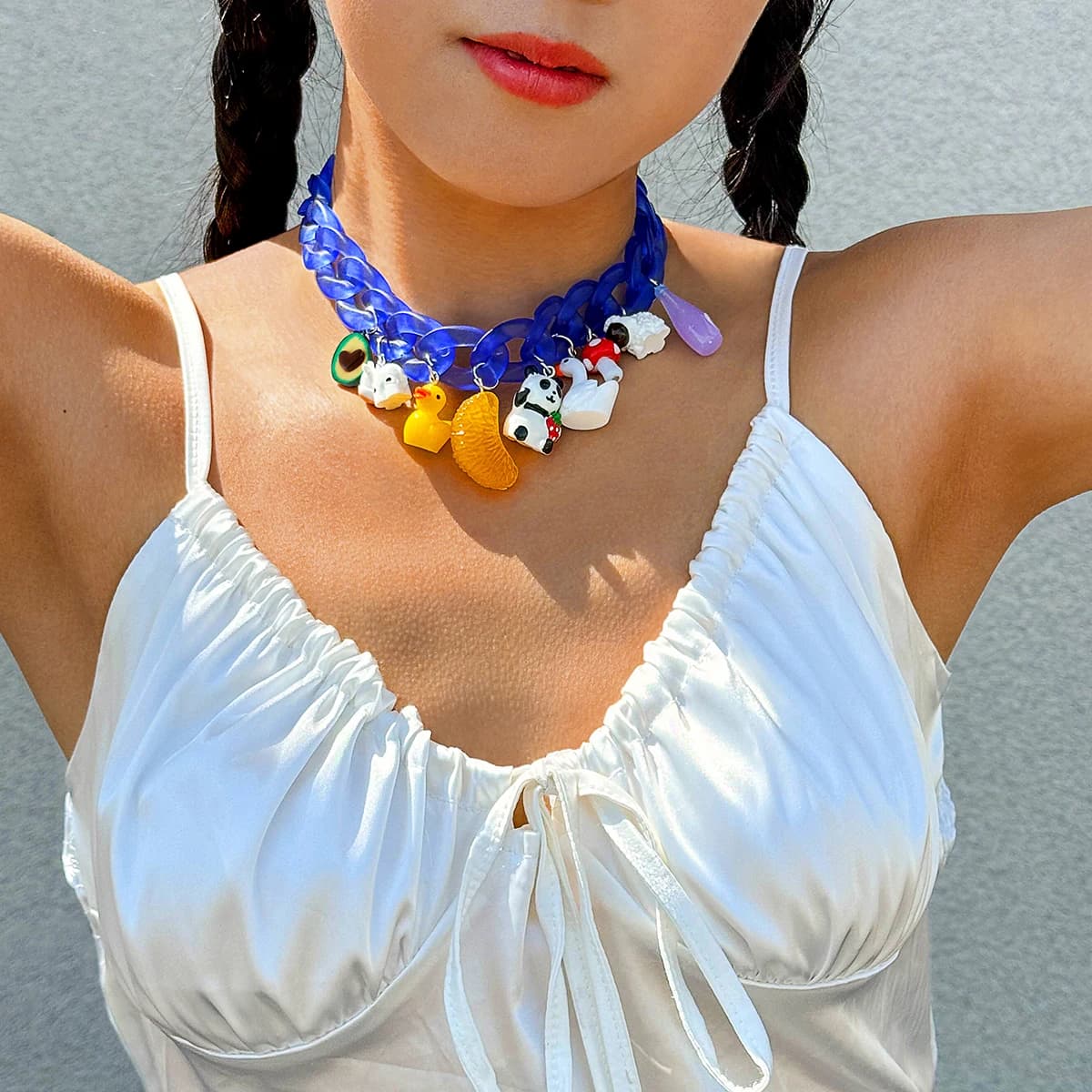 Docona Lovely Acrylic chain Blue Coarse Chains Necklace for Female A djustable Fruit Animal Jewelry Party Gift   ﻿ 27084