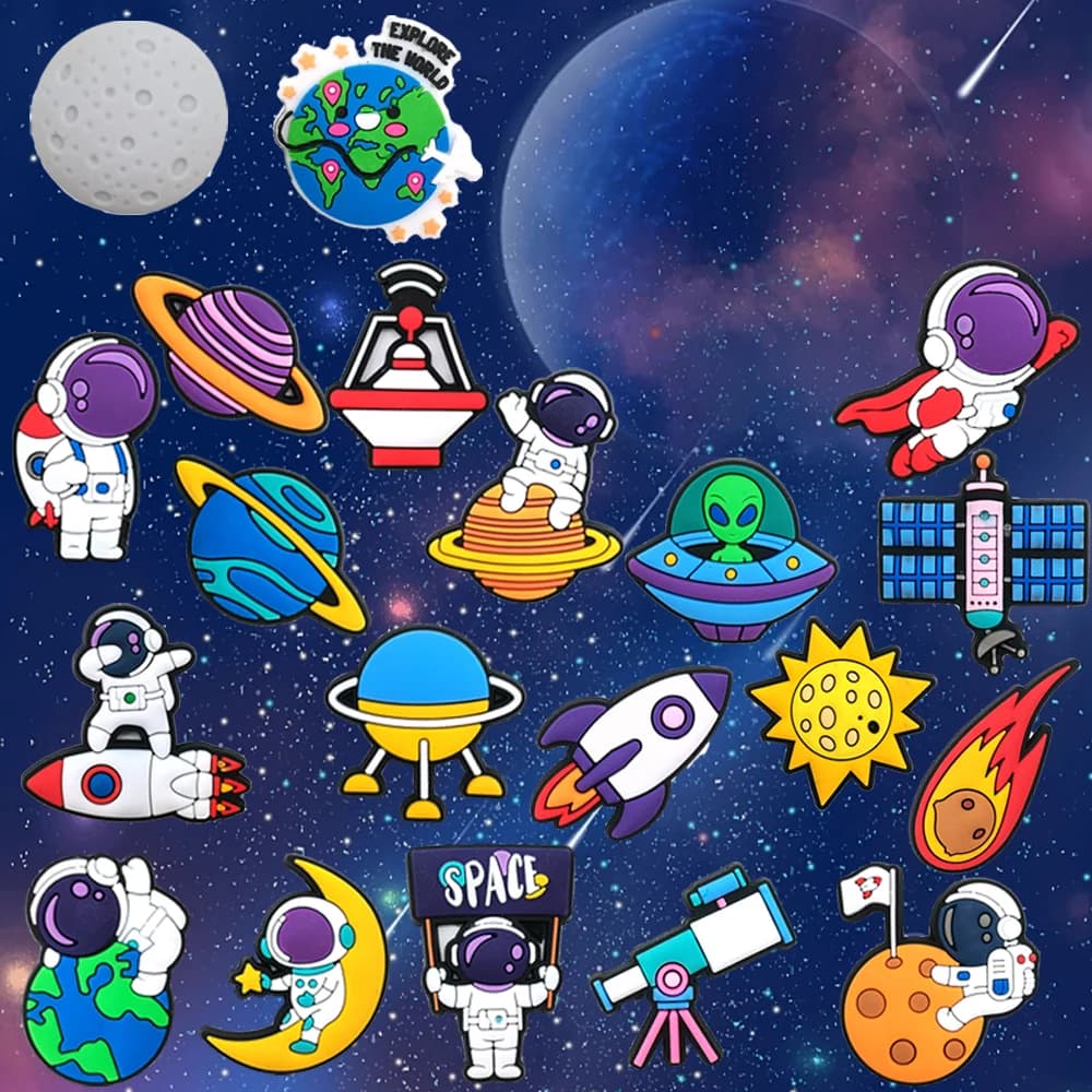 New 1-20pcs Shoe Charms Decoration for Charms Astronaut Outer Space Badge Kids Clogs Accessories Boy Pins X-mas Gifts