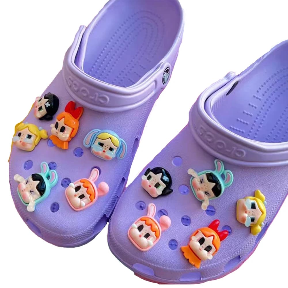 1-6Pcs NEW Cartoon Cry Girl Doll Series Resin Shoes Accessories Fit with Hole wristbands DIY Shoe Decorations Buckle Kids Gifts