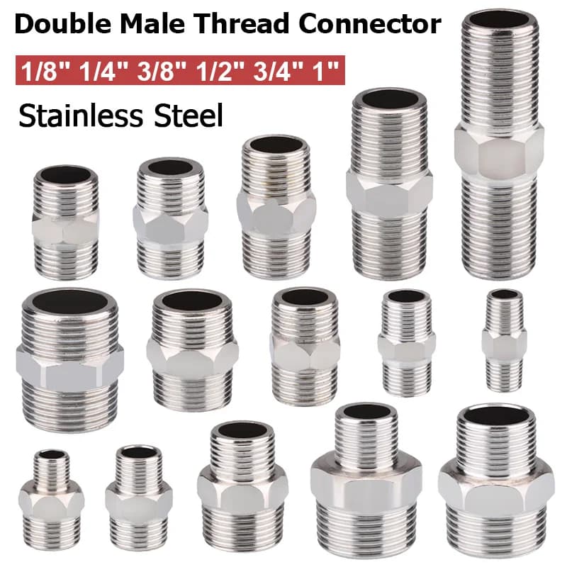 1-10pcs Nipple Connector 1/8"1/4"3/8" 1/2" 3/4"1" Stainless Steel Double Male Thread Equal/Reducing Connector Length 30-100mm
