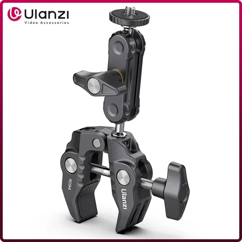 Ulanzi R094 Metal Super Clamp with Double Ball Head Magic Arm Clamp with 1/4" 3/8" Hole for DSLR Camera Monitor Light Mic Mount