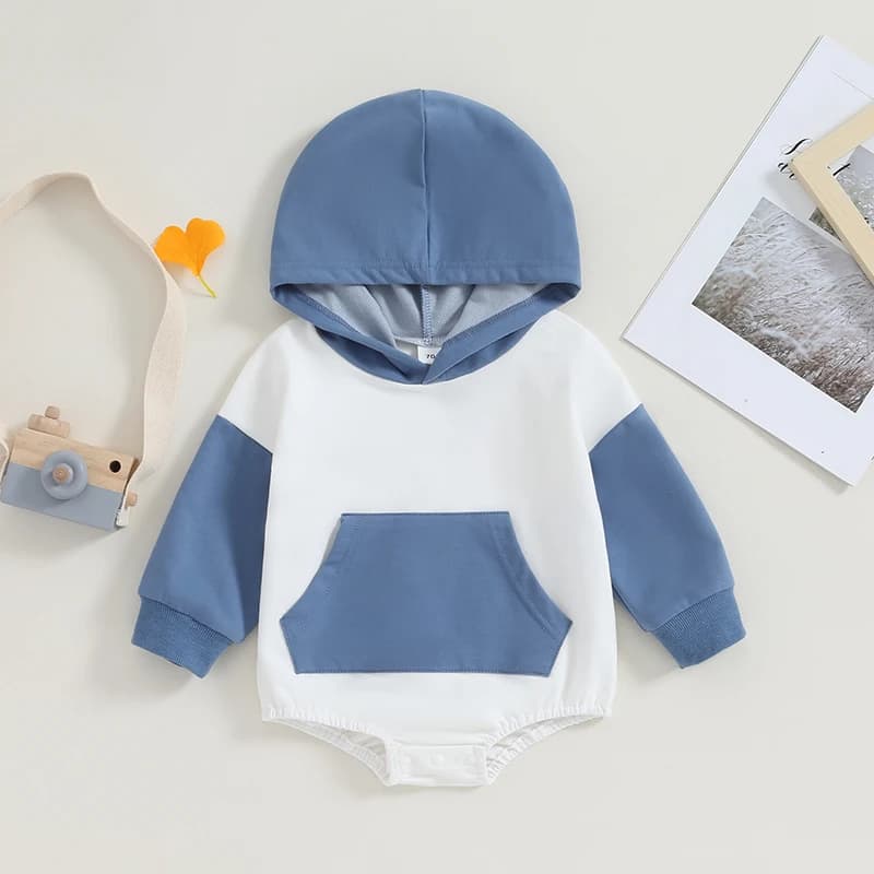 Adorable Baby Hooded Rompers with Cute Pocket Detail and Cozy Loose Fit for Infants - Stylish Newborn Jumpsuits Perfect for