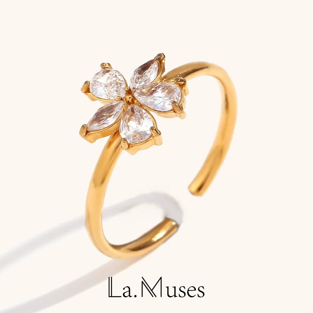 La.Muses Five Petal Zircon Stainless Steel Women's Earrings Fashion Design Waterproof Daily Women's Jewelry