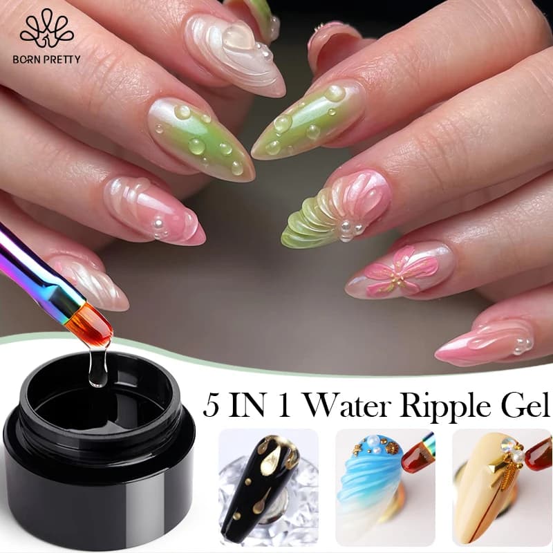 BORN PRETTY 5 IN 1 Clear Water Ripple Gel Polish 5ml No-wipe Top Coat Reinforcement Adhesive Nail-Shape Wave Gel Nail Polish