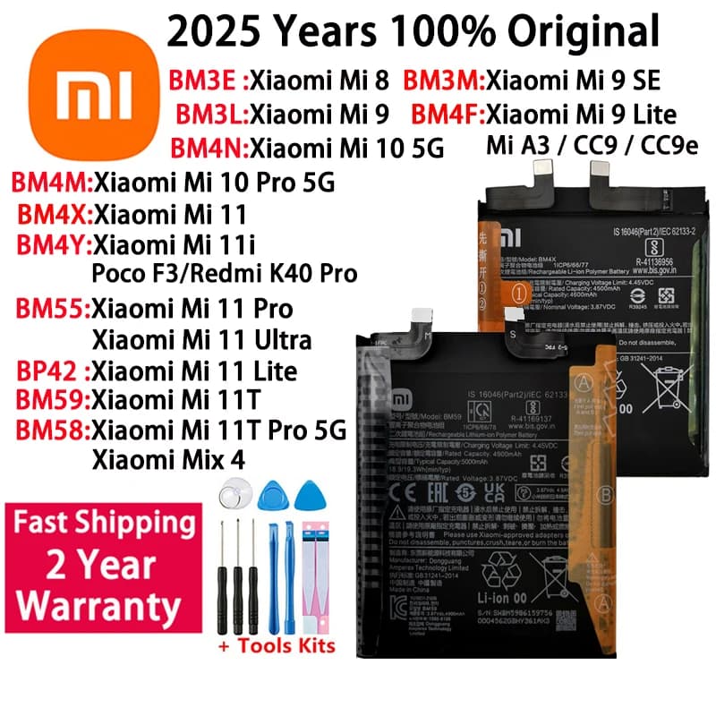 Original BM3L BM3M BM4F BM4N BM4X BM4Y BM55 BP42 BM58 BM59 Battery For Xiaomi Mi 8 9 10 11 11i 11T Ultra SE Lite 5G Batteries