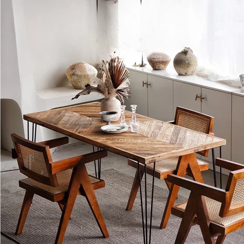 Rectangle solid wood old elm table household log dining table