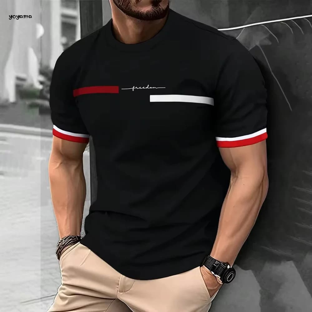 Men's T-Shirt Fashion Design Simple Printed Short Sleeve T-Shirt Oversized Sports Round Neck Tops Summer Men's Casual Clothing