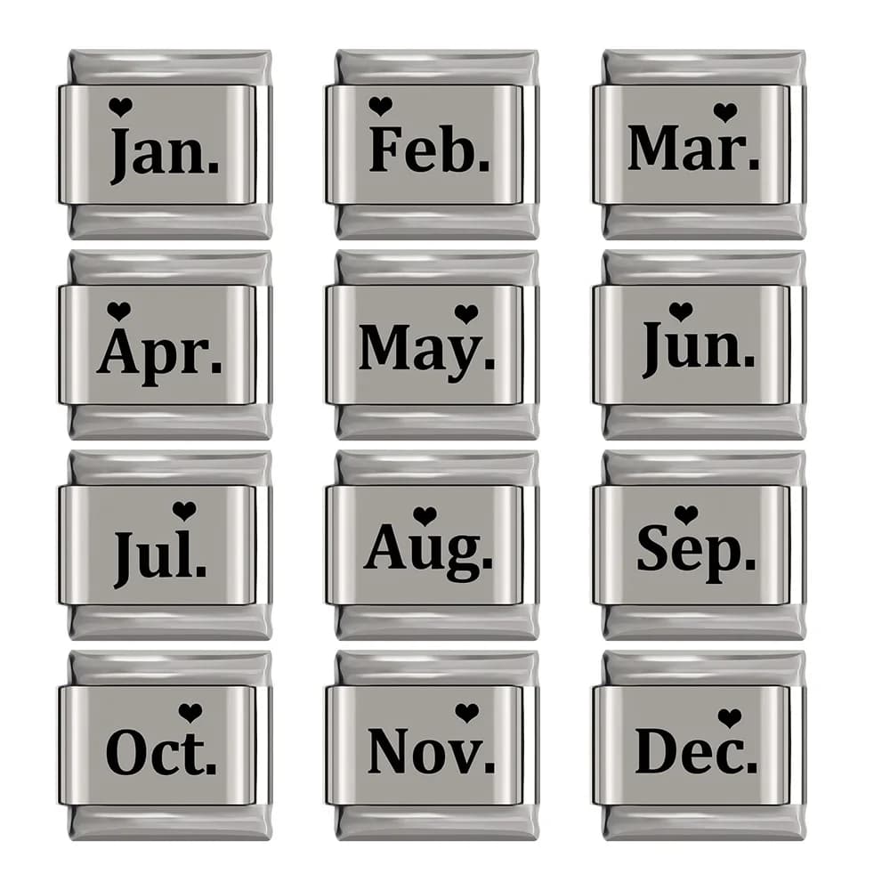 New Trend 12 Month Italian Charm Links Fit 9mm Bracelet Stainless Steel Jewelry DIY Making Bangle Trendy Gifts Jewellry