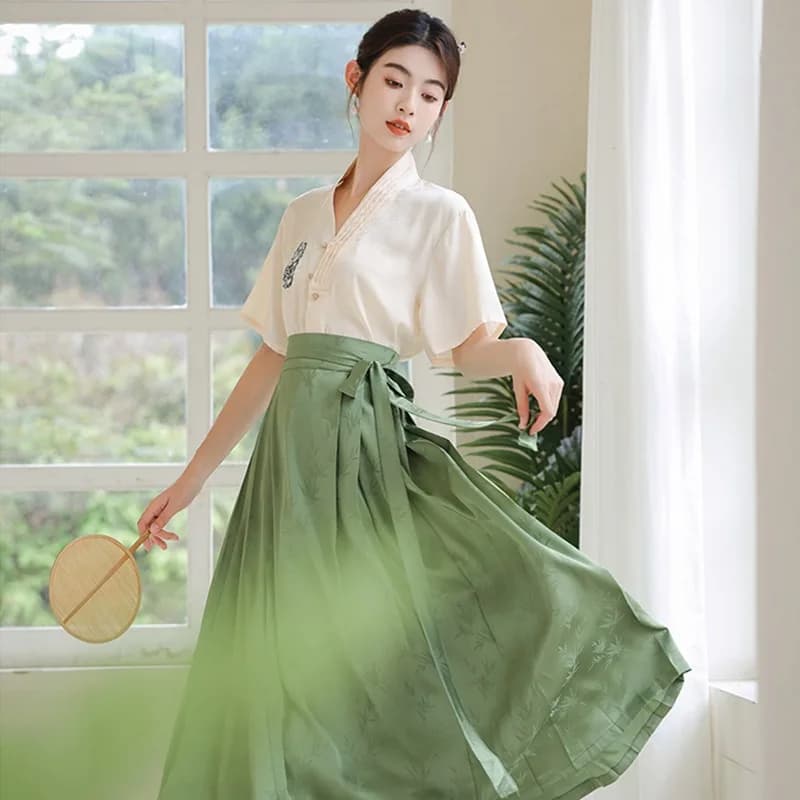 Chinese Traditional Embroidery Hanfu Horse-Face Skirt Retro Elegants Female Chinese Dress Mamianqun Ancient Fairy Dance Costumes