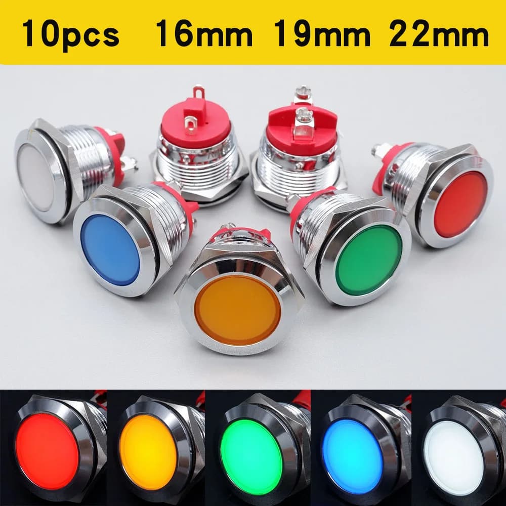 16mm 19mm 22mm Metal Indicator Light No Wire LED Warning Indicator Round Signal Lamp 6V 12V 24V 220V Screw Terminal/Pin Terminal