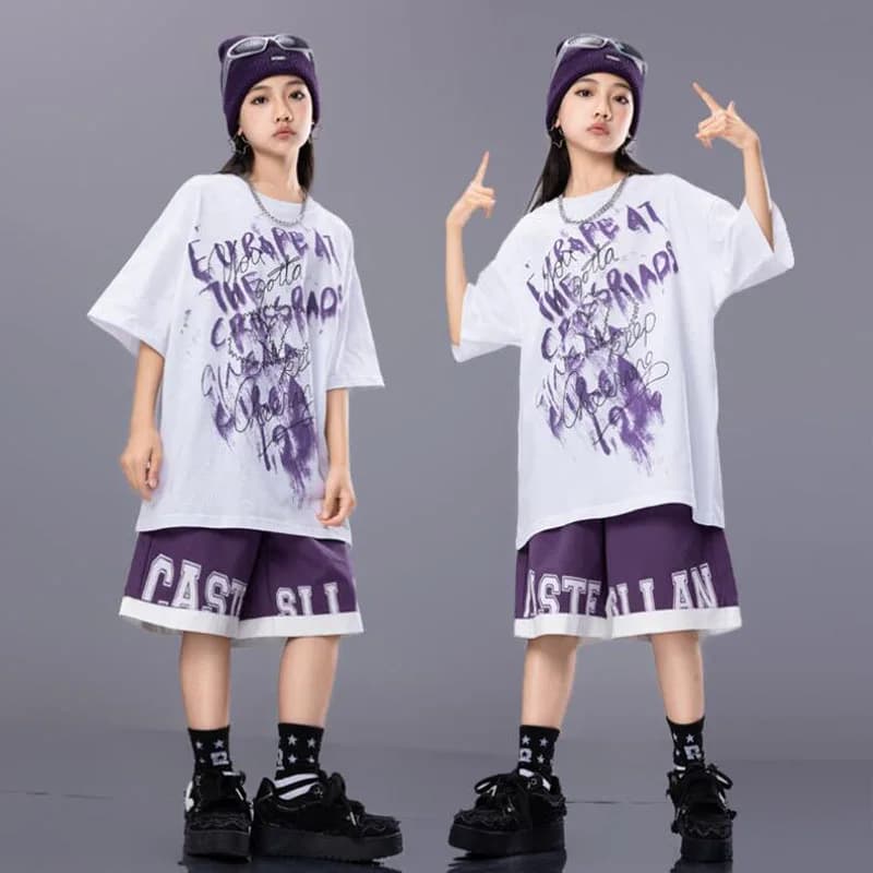 Girls Streetwear Boys Hip Hop Clothing T-shirt Solid Cargo Shorts Kids Street Dance Clothes Sets Children Jazz Costumes Outfits
