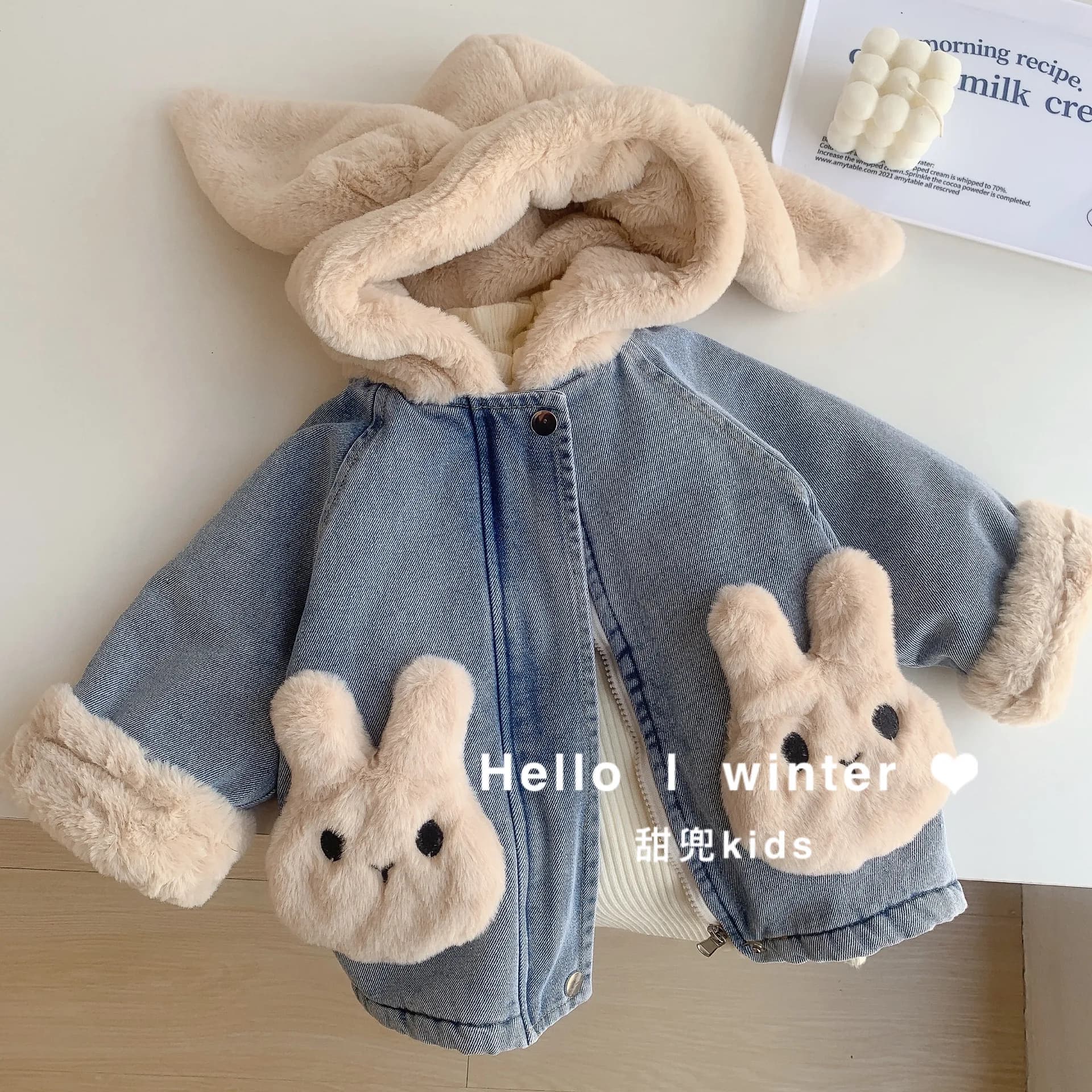 Josaywin Winter Denim Jacket Coats Girl Hooded Velvet Thick Girl Baby Outerwear Jeans Jacket Kids Girls Parka Children Jackets
