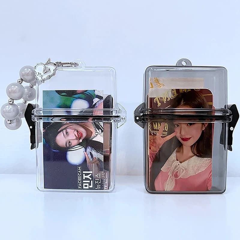 1PCS 3 Inch Transparent Storage Box Photocard Holder With Rope Waterproof Card Case Square Dustproof Box Photo Storage Box