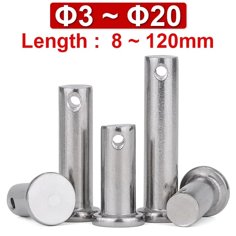 M3M4M5 M6 M8~M20 304 Stainless Steel with Hole Pin Shaft Cotter Pin Set Flat Head Cylindrical Pin Plug Pin Positioning Pin GB882