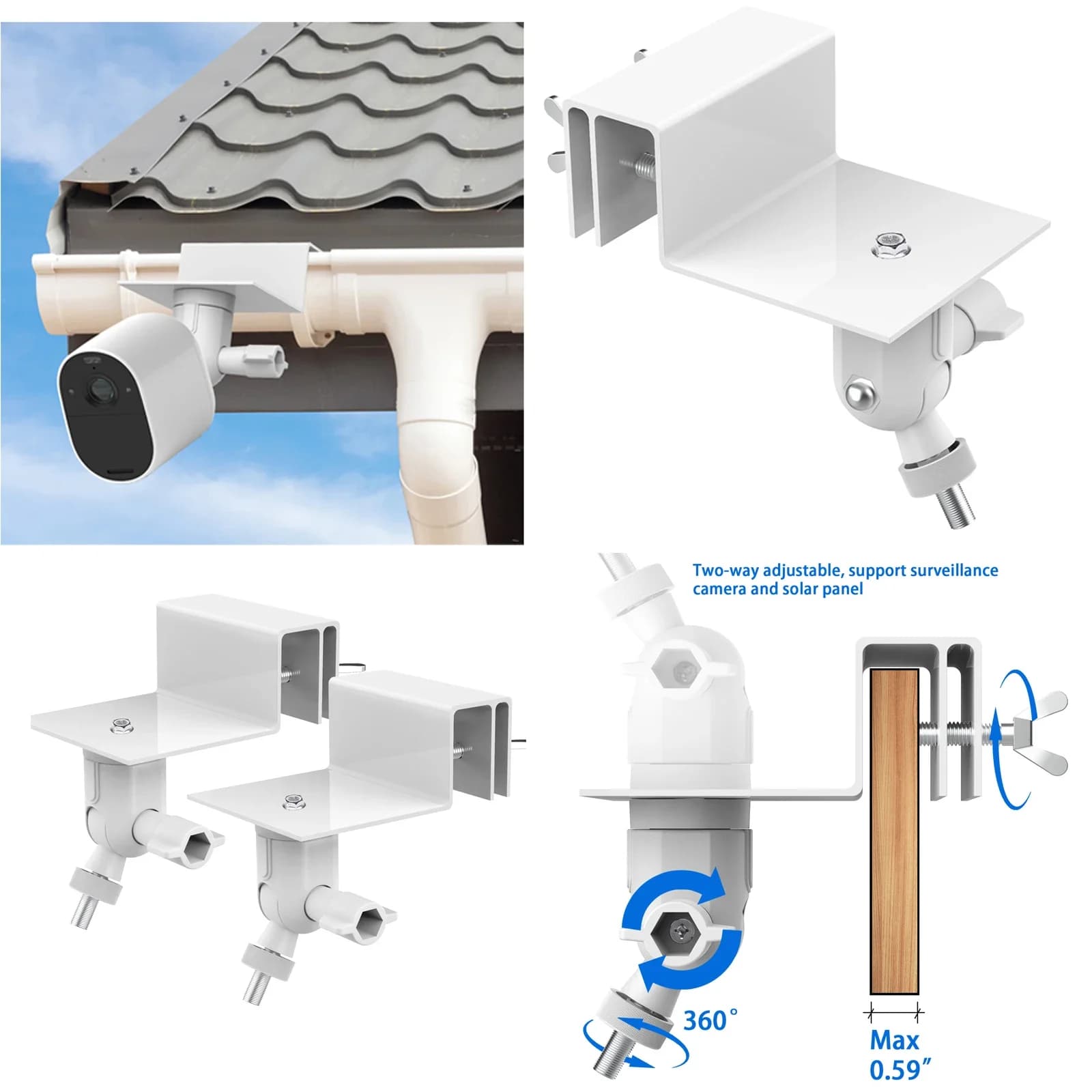 Weatherproof Gutter Mount for Eufycam 2/2 Pro/2C/2C Pro/3C/E/SoloCam E20 E40/L40/L20/S40/S220/3(S330)/3C(S300) (white)
